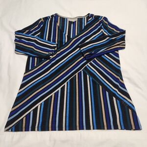 Dana Buchman Striped V-neck Blouse Size PM 3/4 Sleeve
